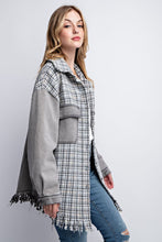 Load image into Gallery viewer, Tweed Mixed Charcoal Denim Jacket with Fringed Hem