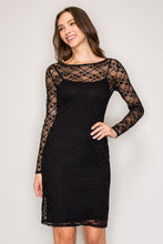 Load image into Gallery viewer, Black Crochet Lace Long Sleeve Stretch Mini Dress