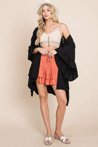 Black Wide Sleeves Ruffle Kimono Cardigan