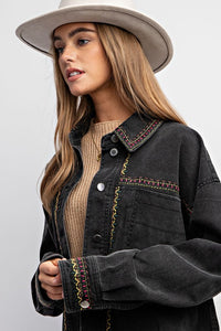 Embroidered Black Wash Cotton Jacket