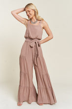 Load image into Gallery viewer, Plus Size Taupe Elastic Straped Tied Jumpsuit