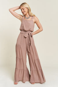 Plus Size Taupe Elastic Straped Tied Jumpsuit