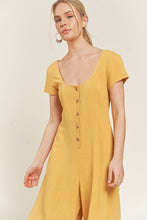 Load image into Gallery viewer, Plus Size Mustard Yellow Linen Button Down Wide Leg Jumpsuit