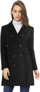 Sophistcated Black Double Breasted Long Sleeve Trench Coat