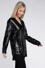 Load image into Gallery viewer, Sequin Collared Long Sleeve Button Up Shirt