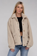 Load image into Gallery viewer, Black Cozy Sherpa Button-Front Jacket