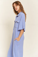 Load image into Gallery viewer, Cargo Blue/Purple Basic Collar Shirt Wide leg Jumpsuit