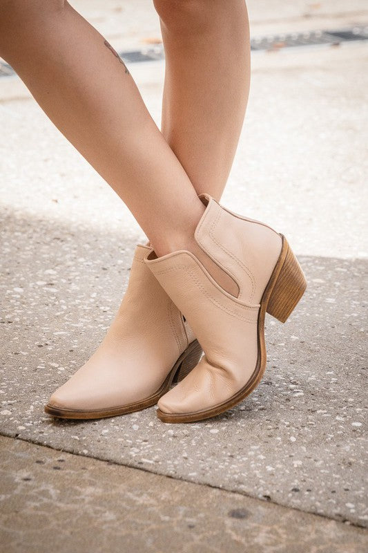 Soft Leather Beige Western Style Booties