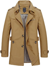 Load image into Gallery viewer, Light Khaki Men&#39;s Windbreaker Notched Lapel Trench Coat
