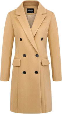 English Beige Lapel Double Breasted Long Wool Pea Coat