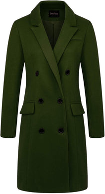 English Dark Green Lapel Double Breasted Long Wool Pea Coat