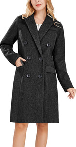 English Dark Green Lapel Double Breasted Long Wool Pea Coat