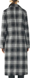 Sophisticated Wool Black Plaid Long Sleeve Mid Length Jacket