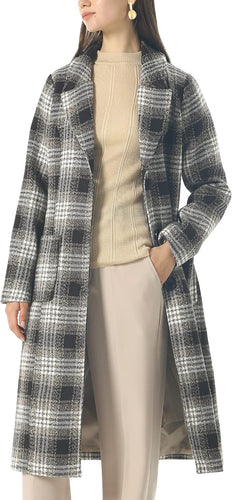 Sophisticated Wool Coffee Plaid Long Sleeve Mid Length Jacket