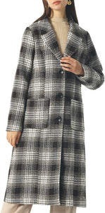 Sophisticated Wool Coffee Plaid Long Sleeve Mid Length Jacket