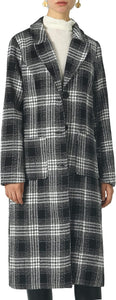 Sophisticated Wool Coffee Plaid Long Sleeve Mid Length Jacket