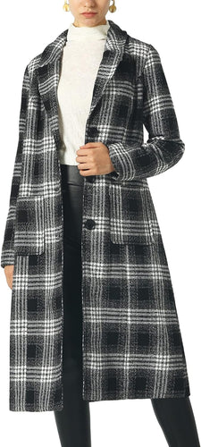 Sophisticated Wool Black Plaid Long Sleeve Mid Length Jacket