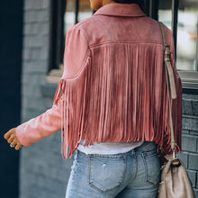 Load image into Gallery viewer, Moto Chic Black Fringed Faux Suede Leather Crop Jacket