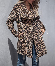 Load image into Gallery viewer, Leopard Brown Printed Comfy Knit Lapel Long Sleeve Jacket