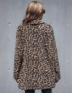 Leopard Brown Printed Comfy Knit Lapel Long Sleeve Jacket