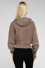 Load image into Gallery viewer, Black Acid Wash Fleece Cropped Zip-Up Hoodie