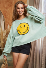 Load image into Gallery viewer, Smiley Face Mocha Long Sleeve Crop Top