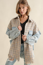 Load image into Gallery viewer, Tweed Mixed Charcoal Denim Jacket with Fringed Hem