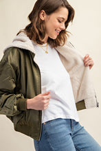 Load image into Gallery viewer, Reversible All Weather Fur Olive Bomber Jacket