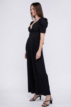 Load image into Gallery viewer, Black Elegant V Neck Puff Sleeve Jumpsuit