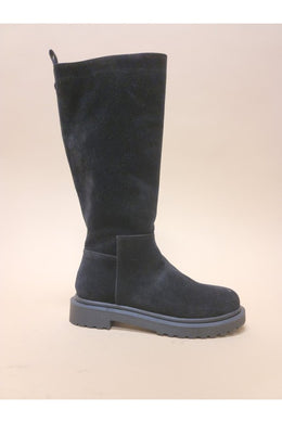 Casual Black Block Heel Suede Mid Calf Boots