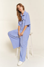 Load image into Gallery viewer, Cargo Black Basic Collar Shirt Wide leg Jumpsuit