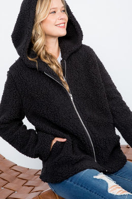 Sherpa Fur Black Hoodie Jacket