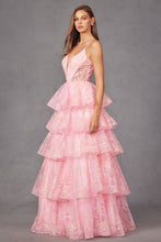 Load image into Gallery viewer, Eternal Pink Layered Ruffled Glitter Ballgown Prom Dress
