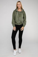 Load image into Gallery viewer, Black Acid Wash Fleece Cropped Zip-Up Hoodie