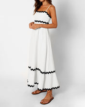 Load image into Gallery viewer, Boho White Trimed Sleeveless Loose Flowy Maxi Dress