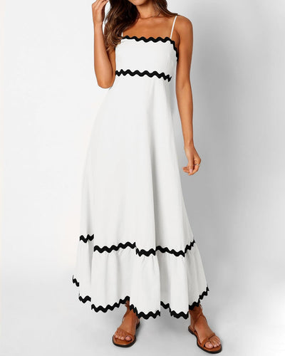 Boho White Trimed Sleeveless Loose Flowy Maxi Dress