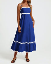 Load image into Gallery viewer, Boho Blue Trimed Sleeveless Loose Flowy Maxi Dress