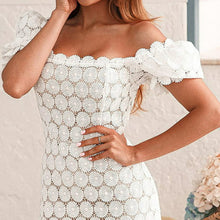 Load image into Gallery viewer, Crochet White Puff Sleeve Midi Dress