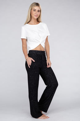 Casual Black Cozy Terry Lounge Pants