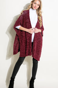 Cardigan Burgundy Cape Poncho