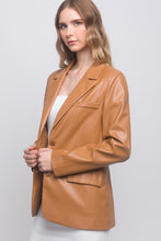 Load image into Gallery viewer, Women&#39;s Camel Long Sleeve Faux Leather Blazer