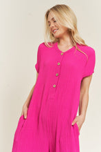 Load image into Gallery viewer, Loose Fit Fuschia Pink Textured Short Sleeve Jumpsuit