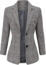Load image into Gallery viewer, Women&#39;s Mocha Plaid Long Sleeve Business Blazer Jacket