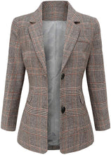 Load image into Gallery viewer, Women&#39;s Grey Plaid Long Sleeve Business Blazer Jacket
