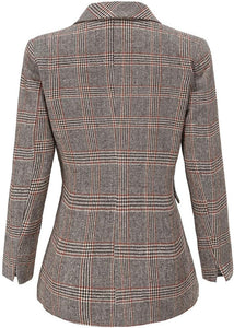 Women's Grey Plaid Long Sleeve Business Blazer Jacket