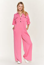 Load image into Gallery viewer, Cargo Blue/Purple Basic Collar Shirt Wide leg Jumpsuit