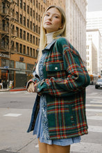 Load image into Gallery viewer, Flannel Green Shacket With Denim Contrast Jacket