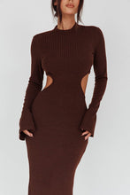 Load image into Gallery viewer, Chocolate Brown Long Sleeve Flared Cuffs Knit Maxi Dress