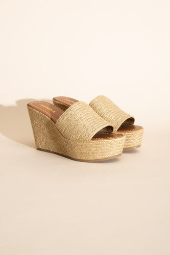 Raffia Khaki Beige Wedge Platform Heels