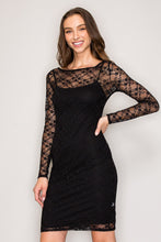 Load image into Gallery viewer, Black Crochet Lace Long Sleeve Stretch Mini Dress